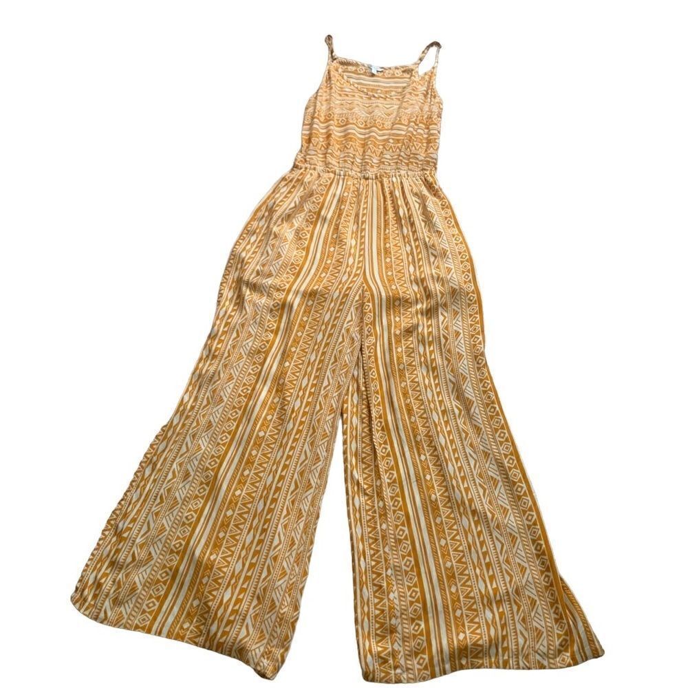 JODIFL Mustard Yellow & White Aztec Print Wide Leg Jumpsuit Size Small